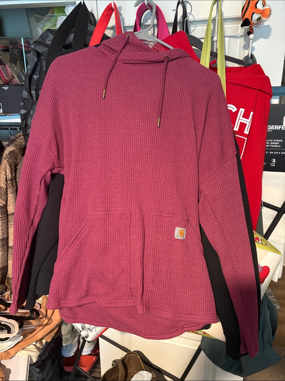 Carhartt Women’s Waffle-Knit Pullover Hoodie - Wine